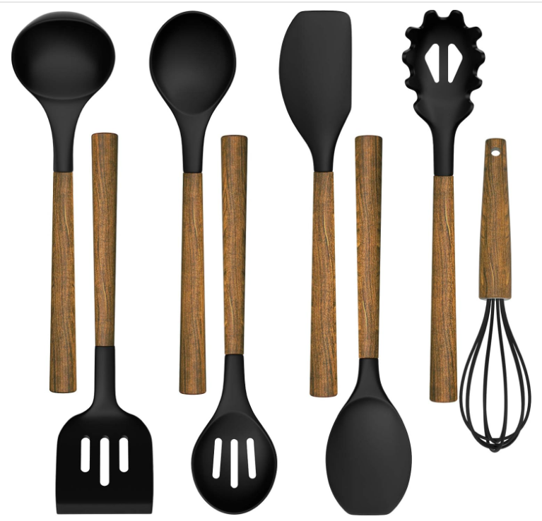 Silicone Cooking Utensil Set Umite Chef 8-Piece Kitchen Set with Wooden Handles